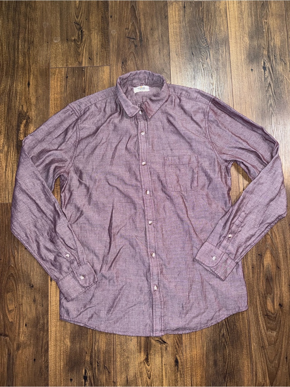 Marine Layer Men’s Marge (M-L) Burgundy Button Front Shirt 100% Cotton